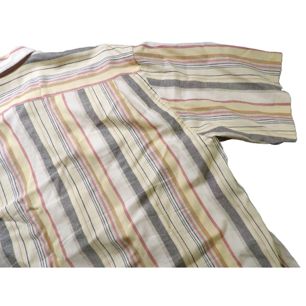 VTG 90s Joseph Abboud Men XL Linen Viscose Striped Short Sleeve Shirt Hong Kong - Picture 15 of 16